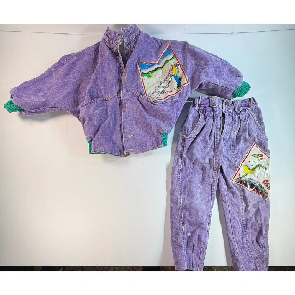 Vintage Purple Acid Wash Denim Jacket and Pants Set Juniors Graphic 2 Piece